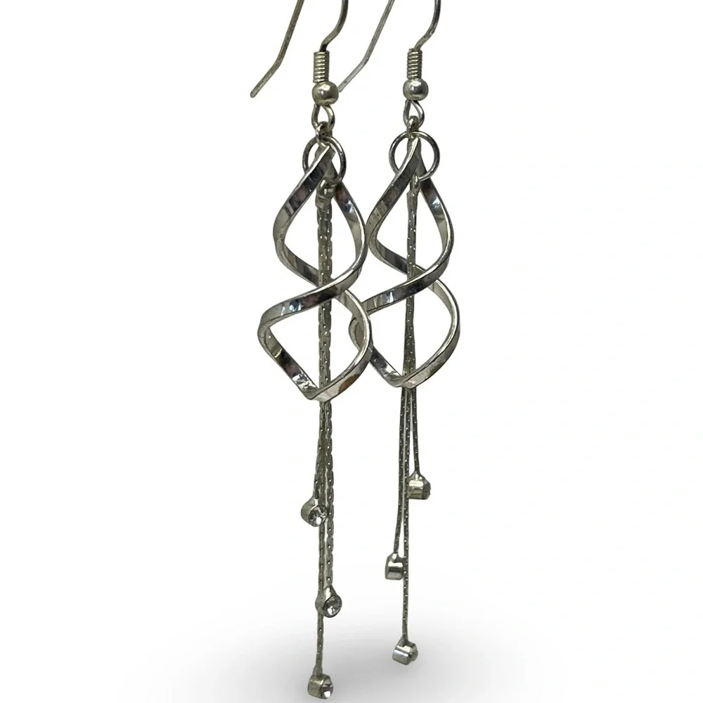 Sterling Silver Crystal Accent Spiral Dangle Earrings